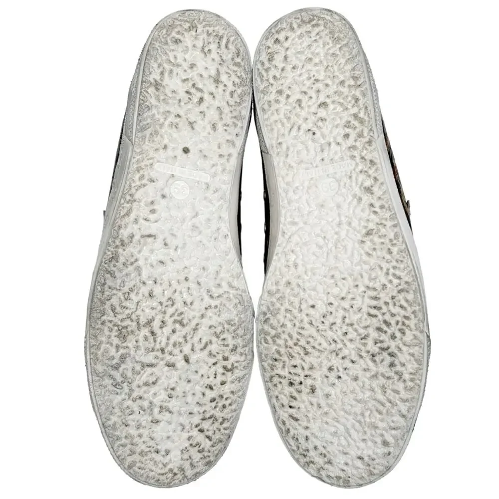 GOLDEN GOOSE May Sneaker in Leopard Laminated & Bluette Velvet Laces EU 39